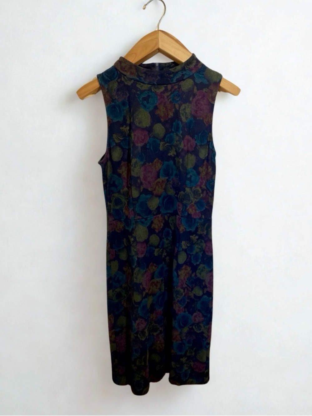 Halogen Fairy Grunge Dark Floral Mock Neck Sheath Midi Dress Size Medium - Picture 4 of 11